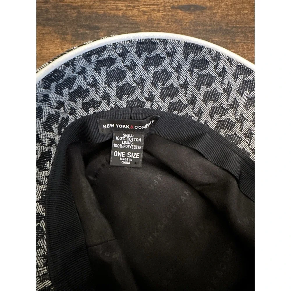 New York And Company Women's Bucket Hat‎ Black Geometric Ivory Belt Gold Accents